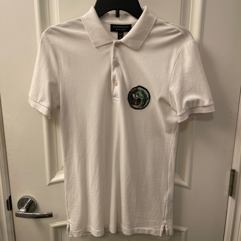 Burberry White Polo Shirt with Embroidered Crest